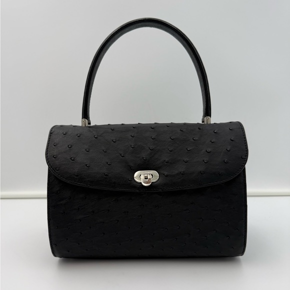 KWANPEN 1938 SINGAPORE Exotic Genuine OSTRICH 25 Bag in Black w/ Silver Hardware - Picture 3 of 16